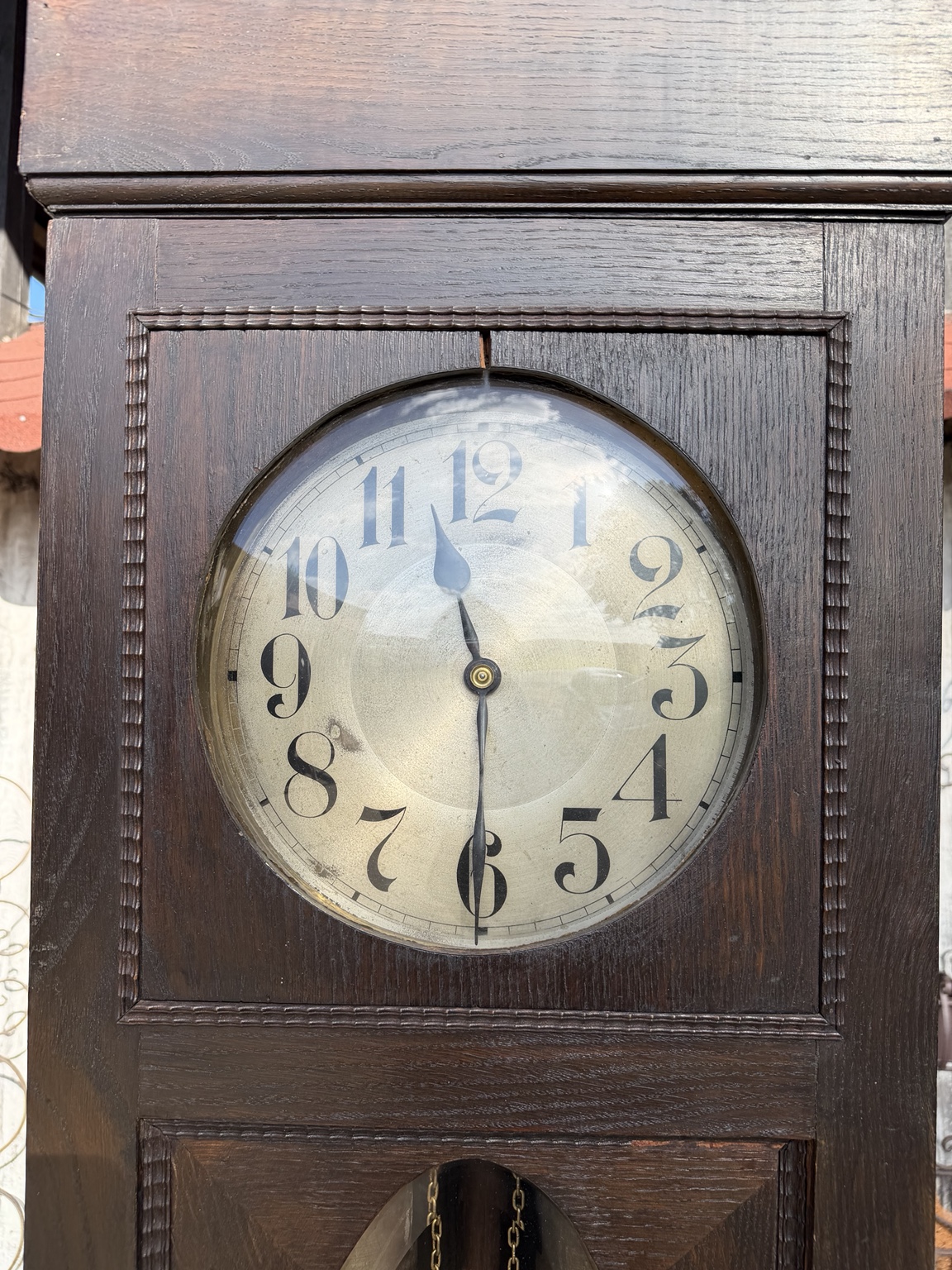 Antike Standuhr um 1920 – Eiche mit Pendel & Gewichten | unrestauriert