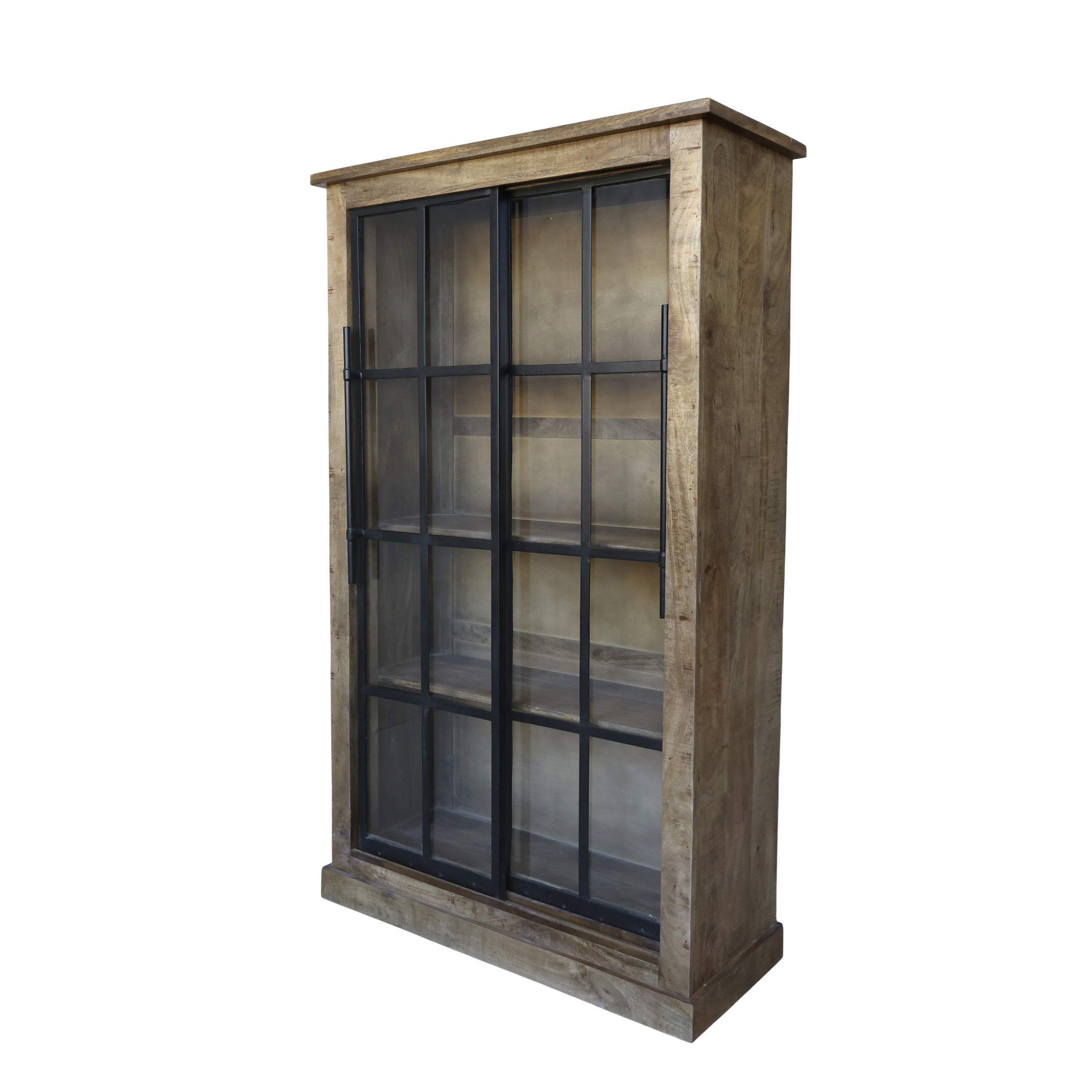 Chic Antique Paris Vitrinenschrank mit 2 Schiebetüren – Mangoholz & Eisen