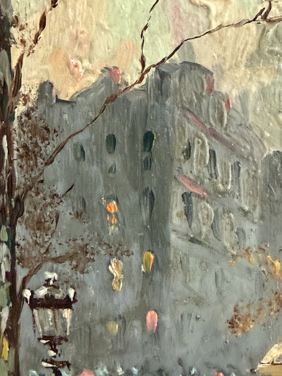 Vintage Ölgemälde „Pariser Straßenszene“ – Öl auf Hartfaserplatte mit Prunkrahmen