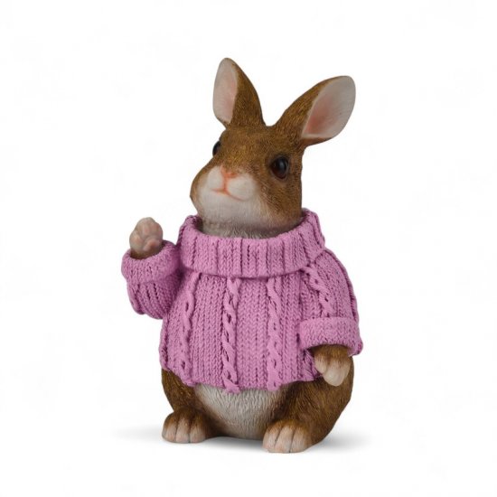 Dekofigur „Hase mit Strickpullover Rosa“ – 23 cm