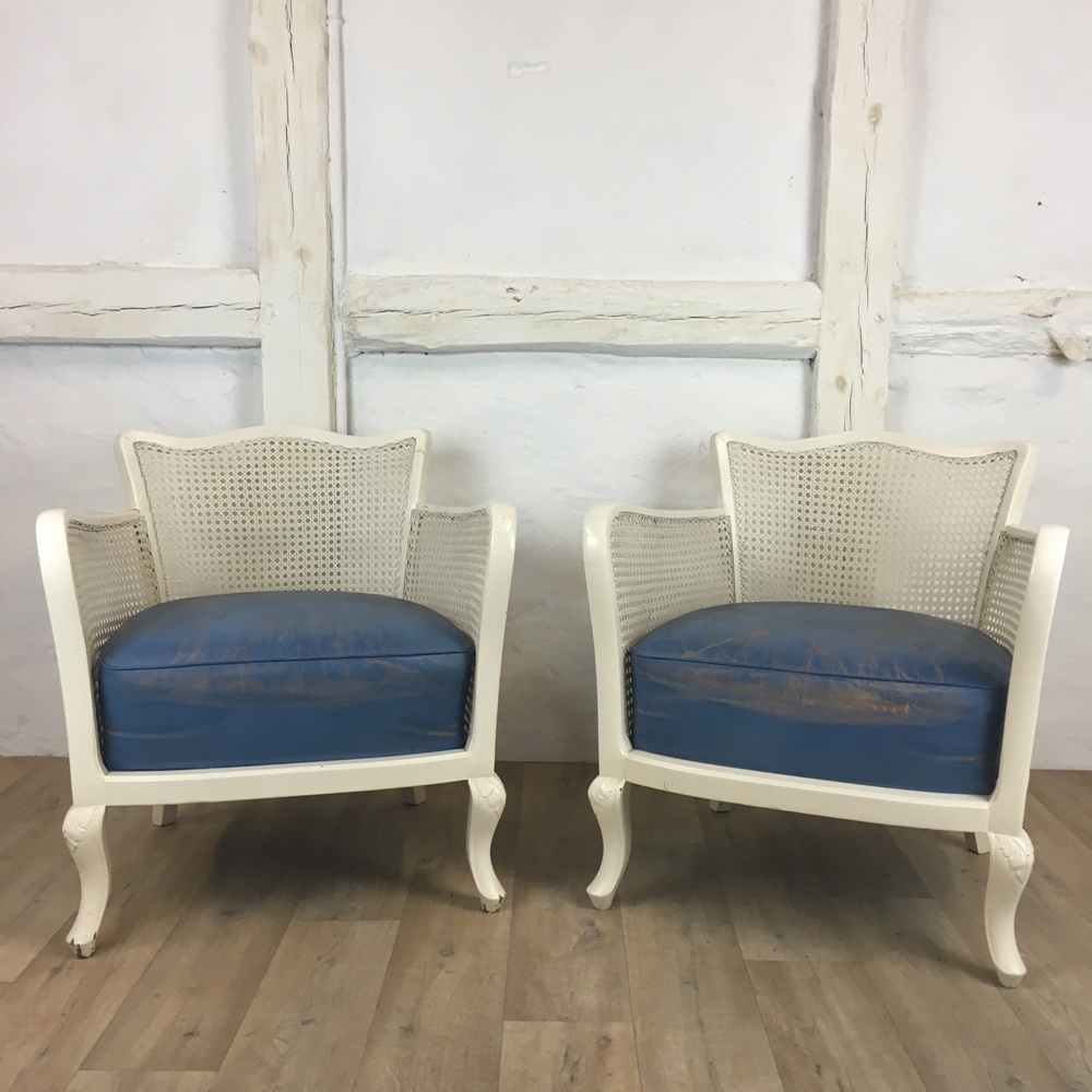 Paar Sessel /weis/ Leder / Geflecht