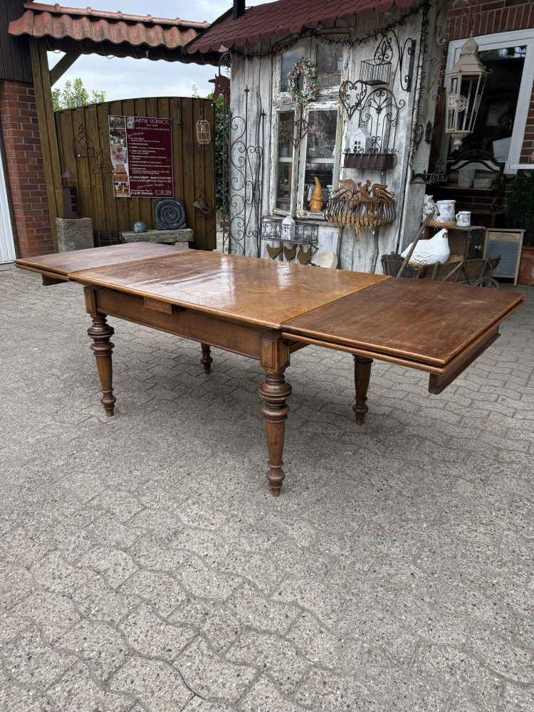 Antiker Kulissentisch um 1920 – Eiche – ausziehbar von 130 bis 350 cm – DIY