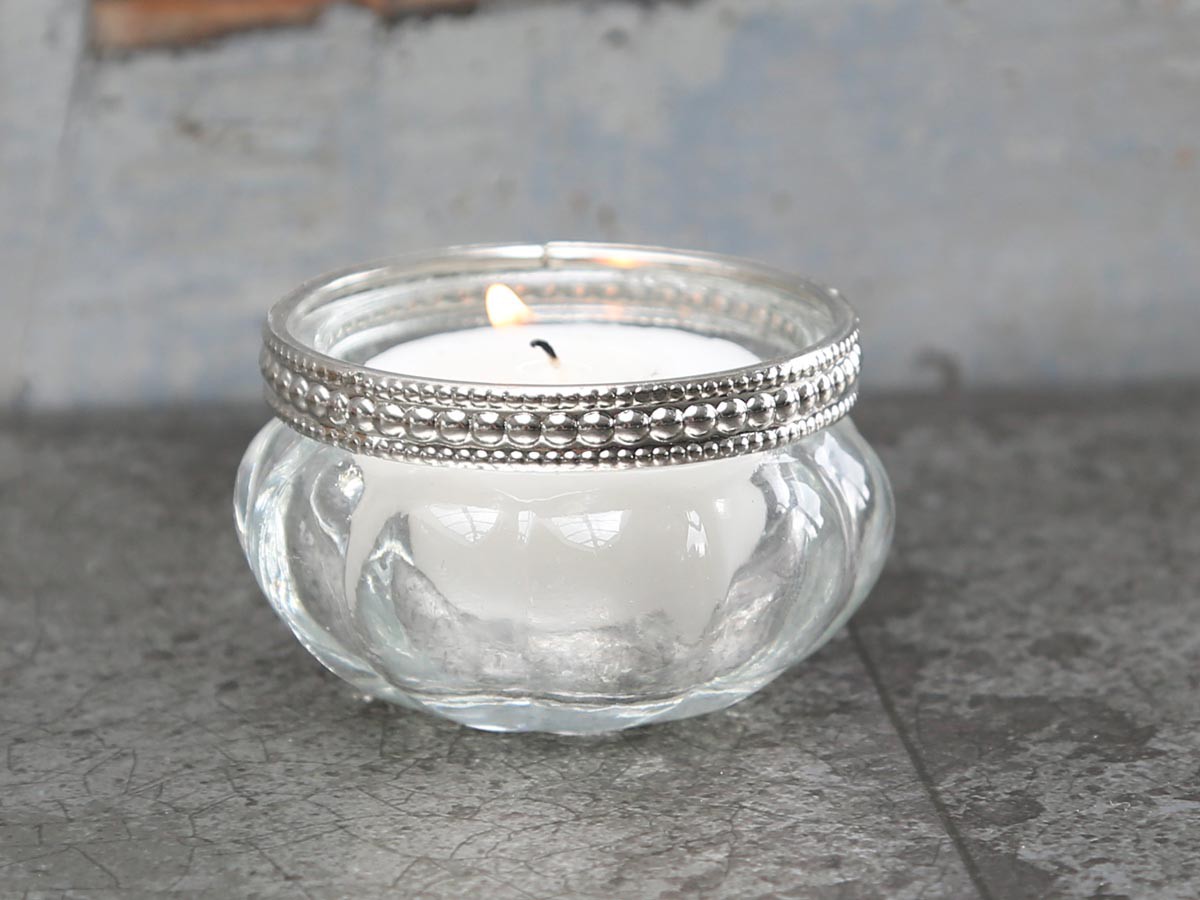 Teelichthalter mit Perlenkante Chic Antique