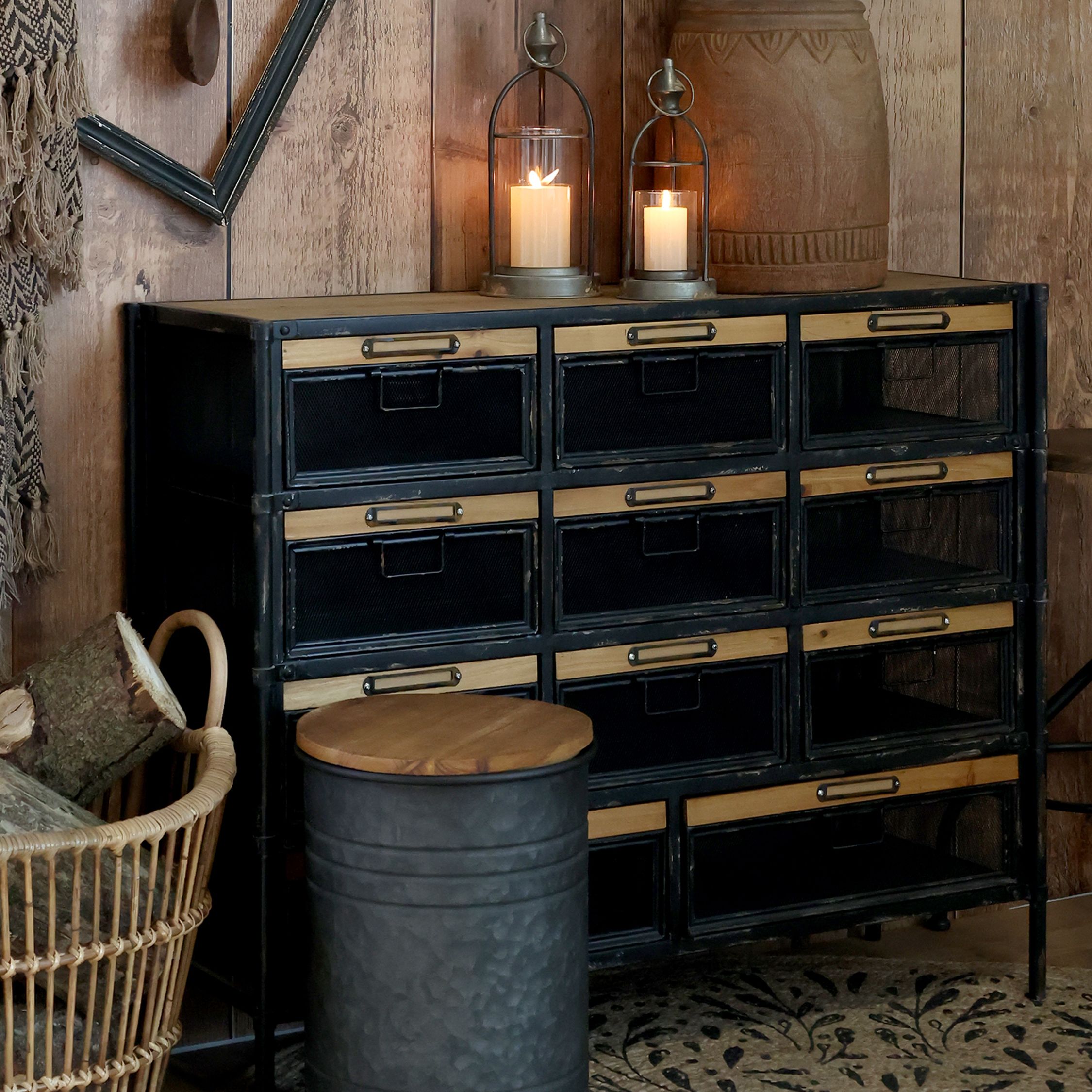 Chic Antique Factory Kommode mit 11 Schubladen – Industrial Vintage Schwarz