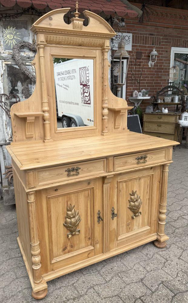 Anrichte aus der Gründerzeit um 1880 mit Spiegelaufsatz – Weichholz gewachst