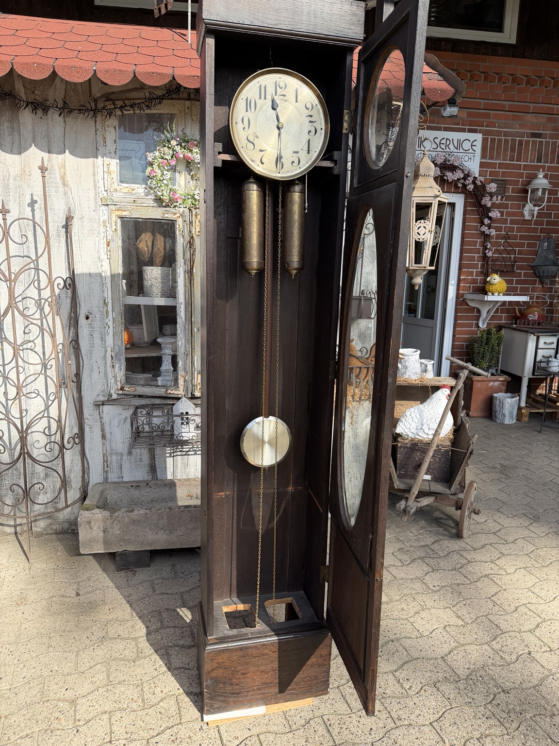 Antike Standuhr um 1920 – Eiche mit Pendel & Gewichten | unrestauriert