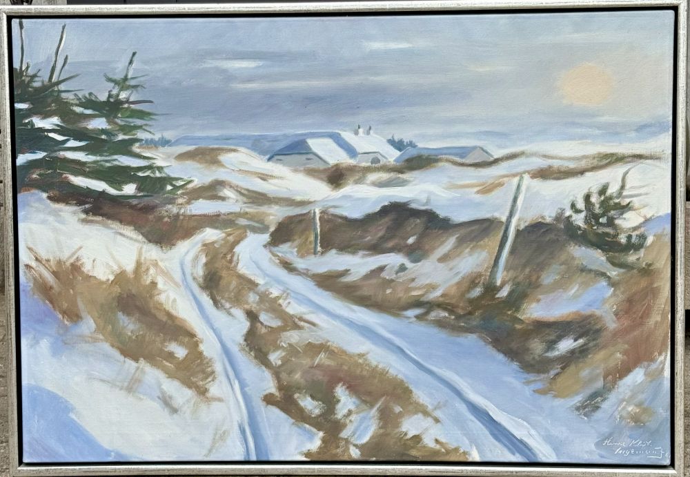 Ölgemälde von Ingemann Jørgensen – Winterlandschaft mit Bauernhaus (signiert, 1969)