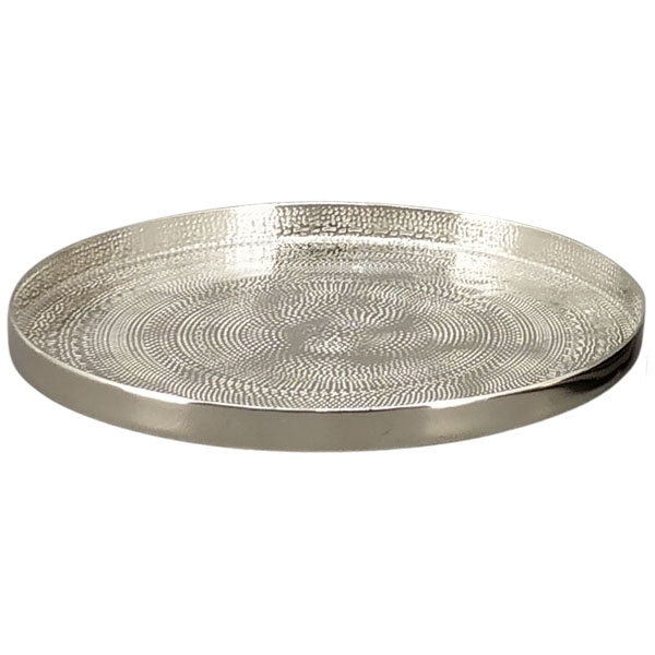 Tablett aus Metall gehämmert, silber, Aluminium, 26x26x2cm cm /rund
