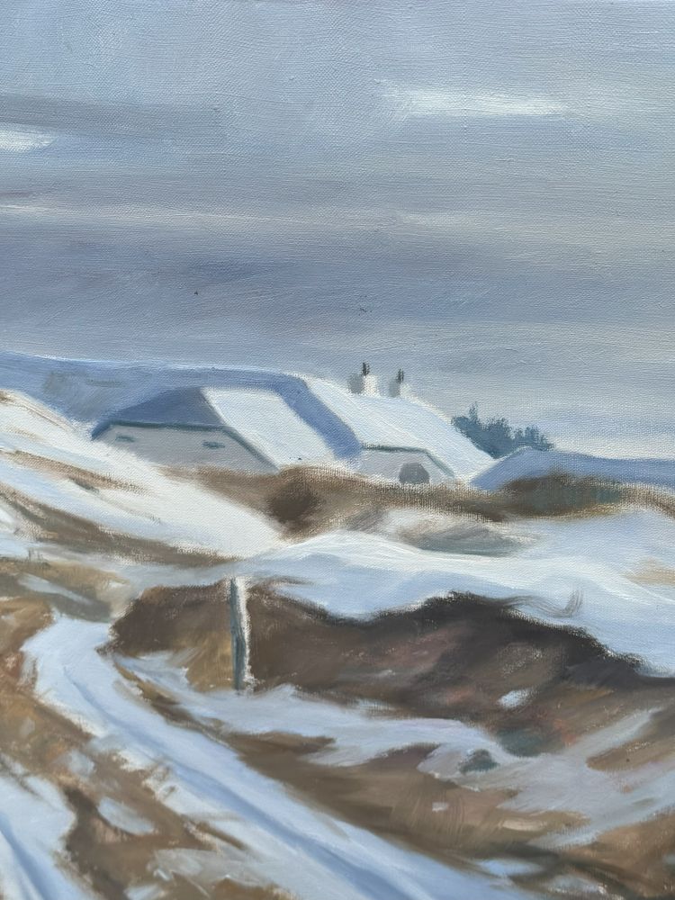 Ölgemälde von Ingemann Jørgensen – Winterlandschaft mit Bauernhaus (signiert, 1969)