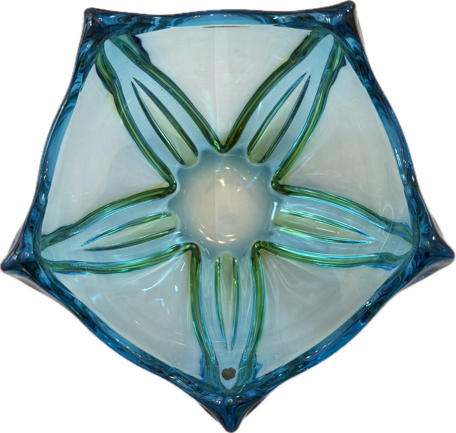 Original Murano Glasschale in Türkis & Aquamarin – organische Designschale aus Sommerso-Kunstglas – 20 cm
