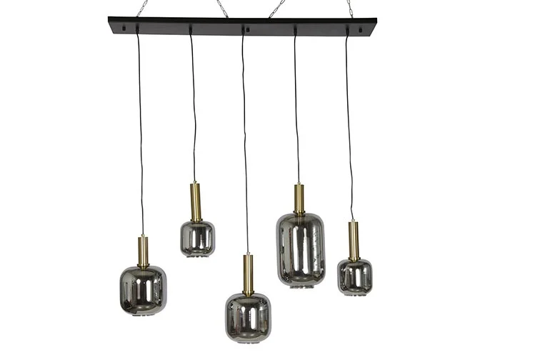 Deckenlampe Galaxy 5 Glasschirme in Reihe /  70er Jahre-Style /  schwarz -silber  