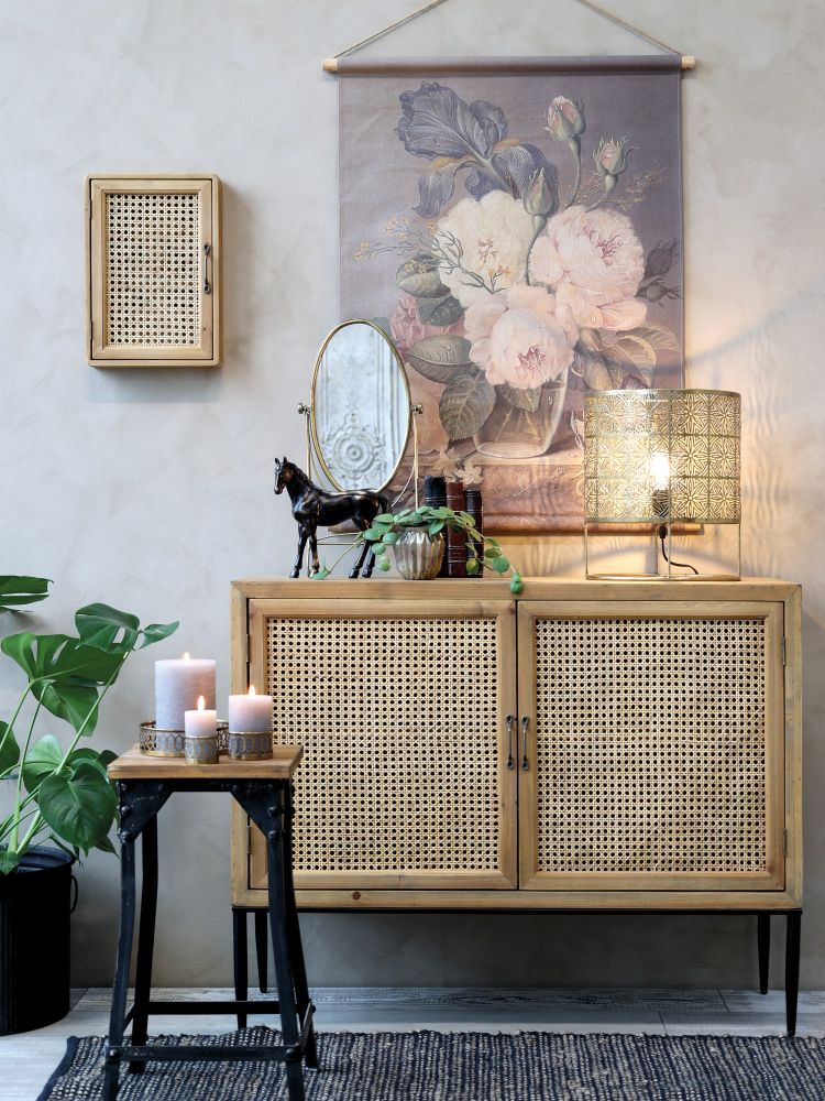 Schüsselschrank mit Tür Wienergeflecht / Chic Antique
