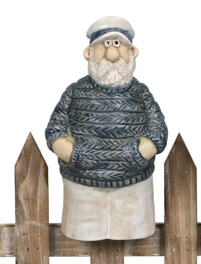 ⚓ Zaunfigur „Küstenfischer Piet“ – Steinzeug blau-weiß – 19 cm