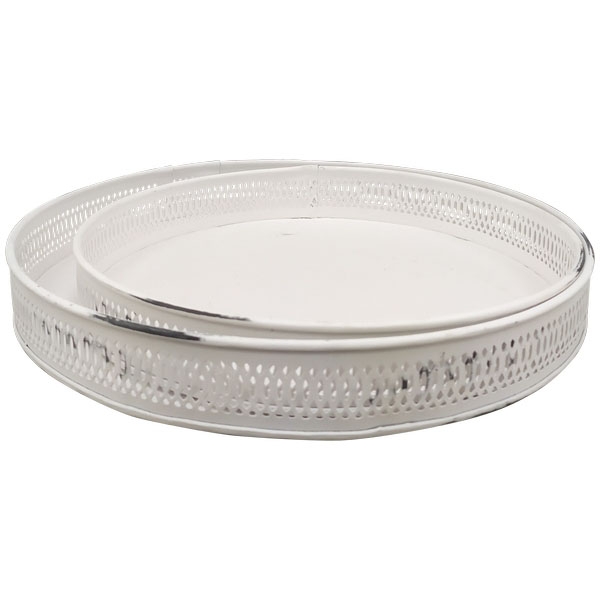 Tablett Set/2 im Vintagelook, weiß, Metall, 26x26x4 cm, 31x31x4 cm