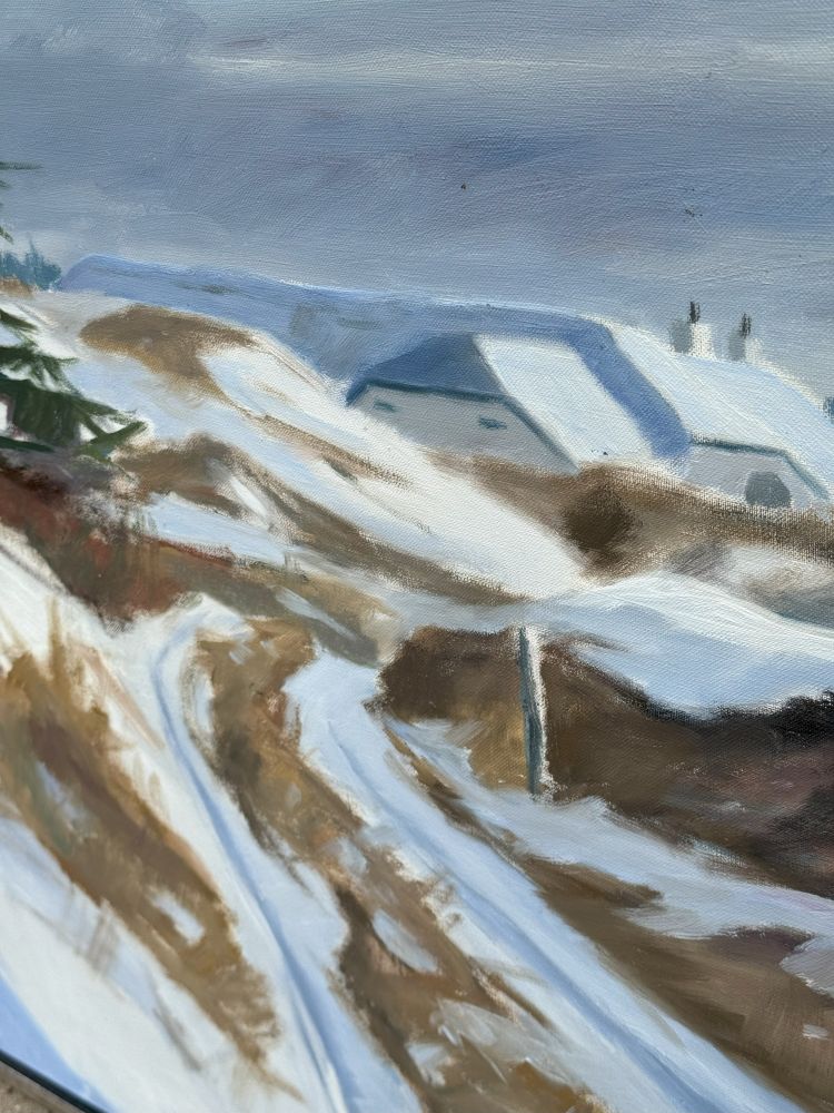 Ölgemälde von Ingemann Jørgensen – Winterlandschaft mit Bauernhaus (signiert, 1969)