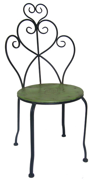 Romantischer Gartenstuhl aus Metall – grün mit Herz-Design