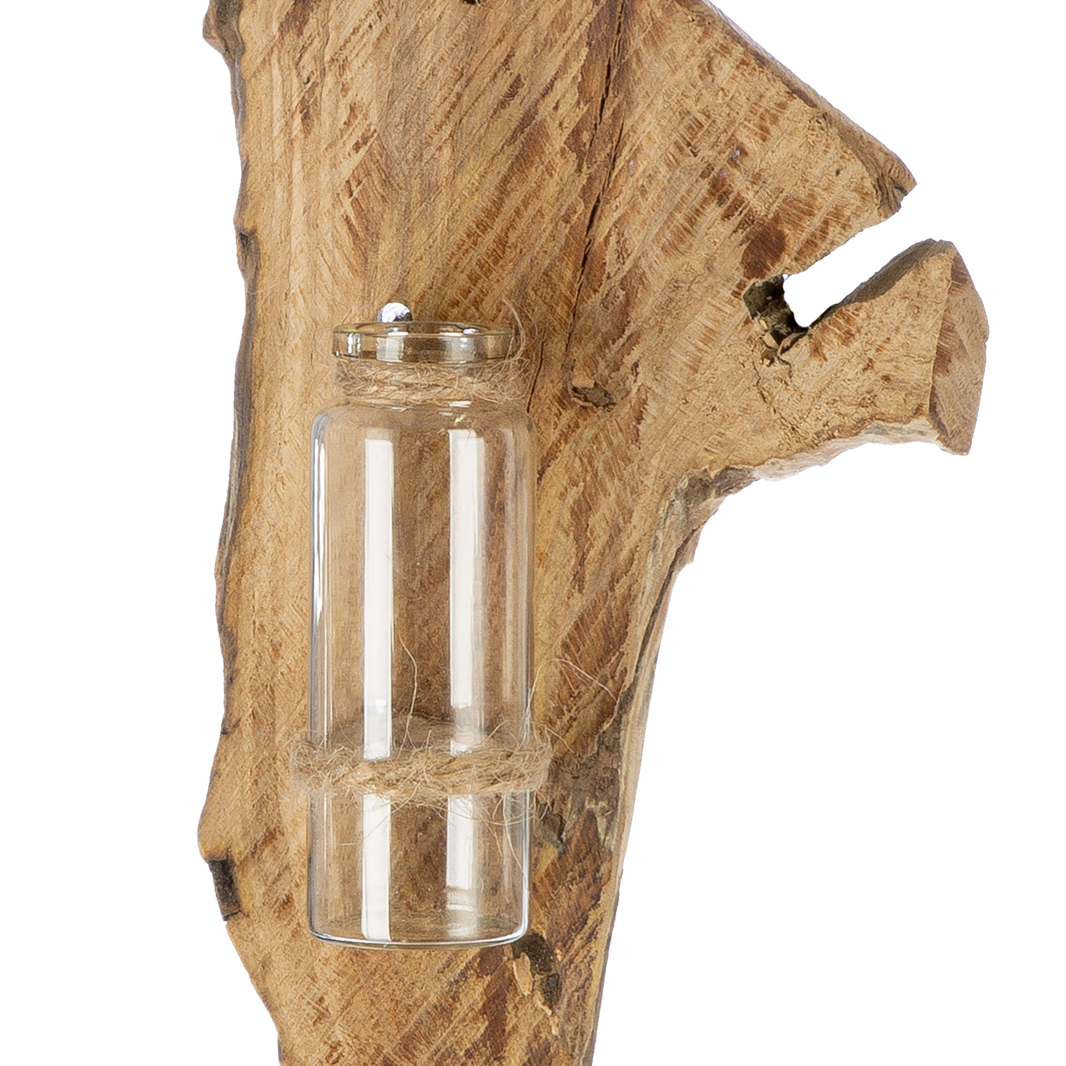 „Nature Float – Hängende Glasvase auf Holz“