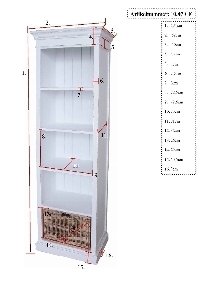 Bücherregal Bretagne, mit Rattankorb