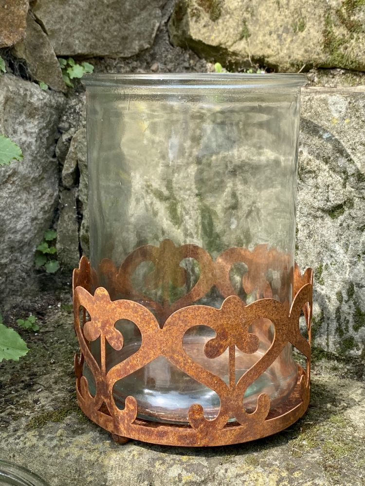 großes Windlicht "MANGRO" Glas & Eisenrost