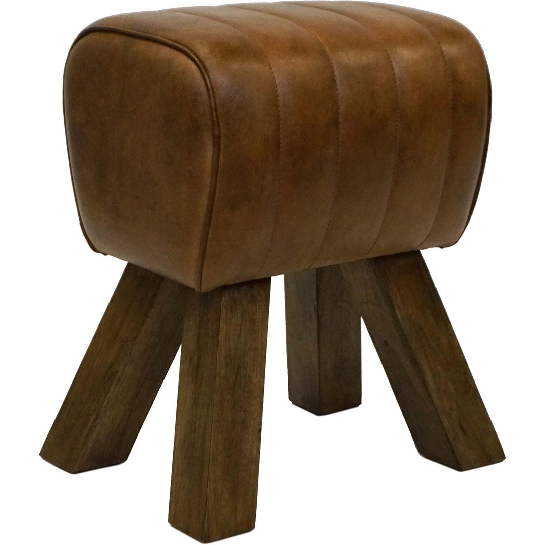  Bock / Hocker mit Abnähern - braun / Lederhocker in Sportbock-OPTIK