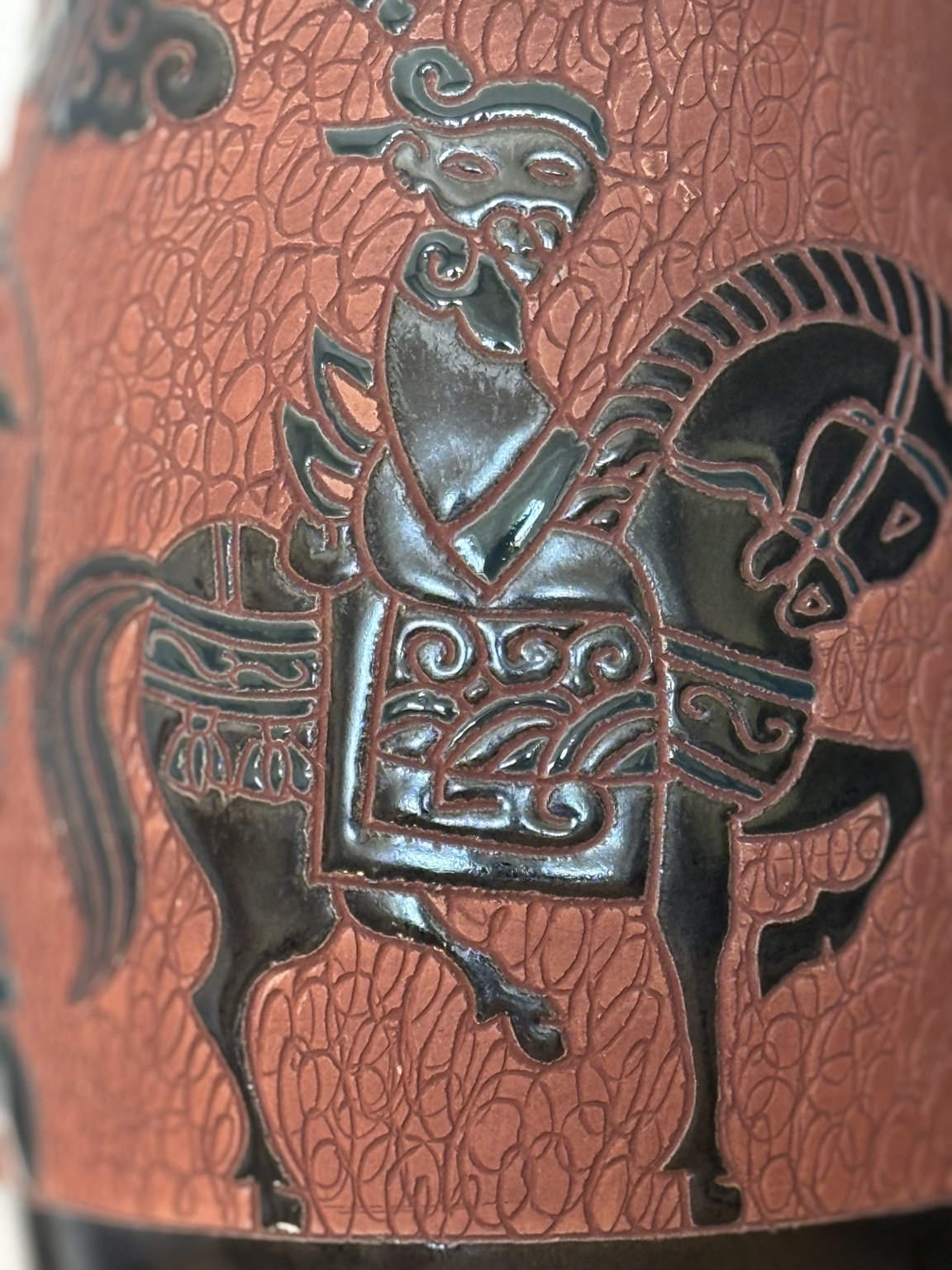 Vintage Keramikvase "Krieger" – Dona Ceramics Saigon, Vietnam – handdekoriert – 1960er/70er Jahre
