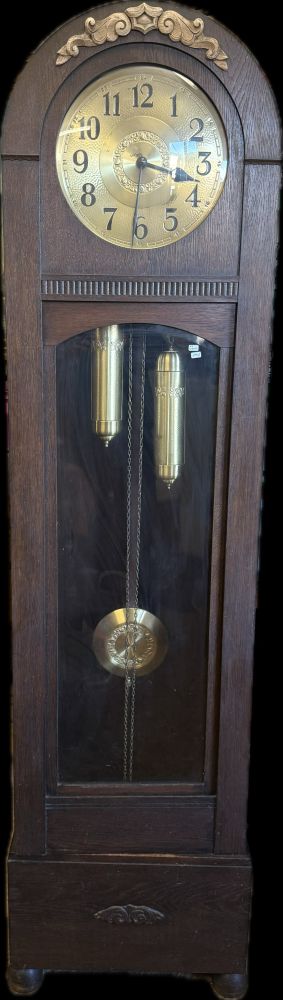 Antike Standuhr um 1920 – Eiche dunkel mit Messinggewichten
