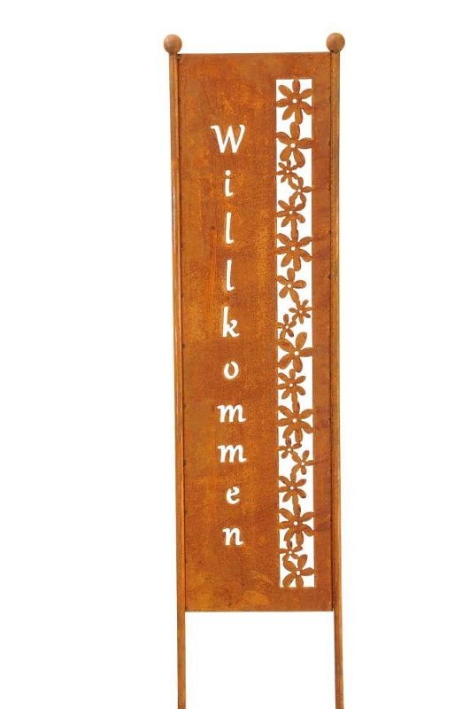 Stele "Willkommen" mit Blüten