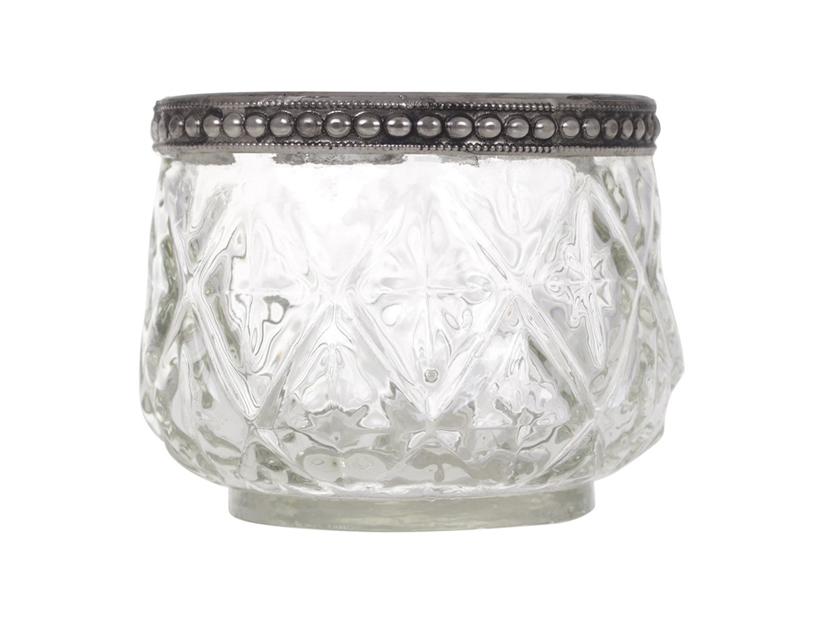 Teelichthalter Glas/ Metallrand