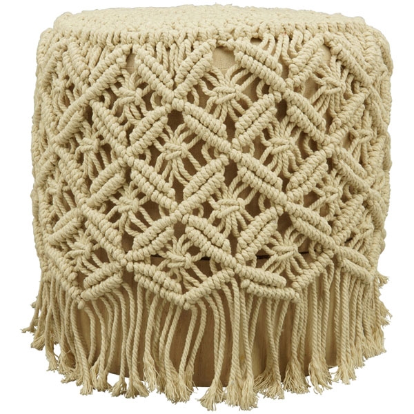 Hocker im BOHO-STIL Makramee / DIVAN, natur, Holz, 37,5x37,5x42,5 cm