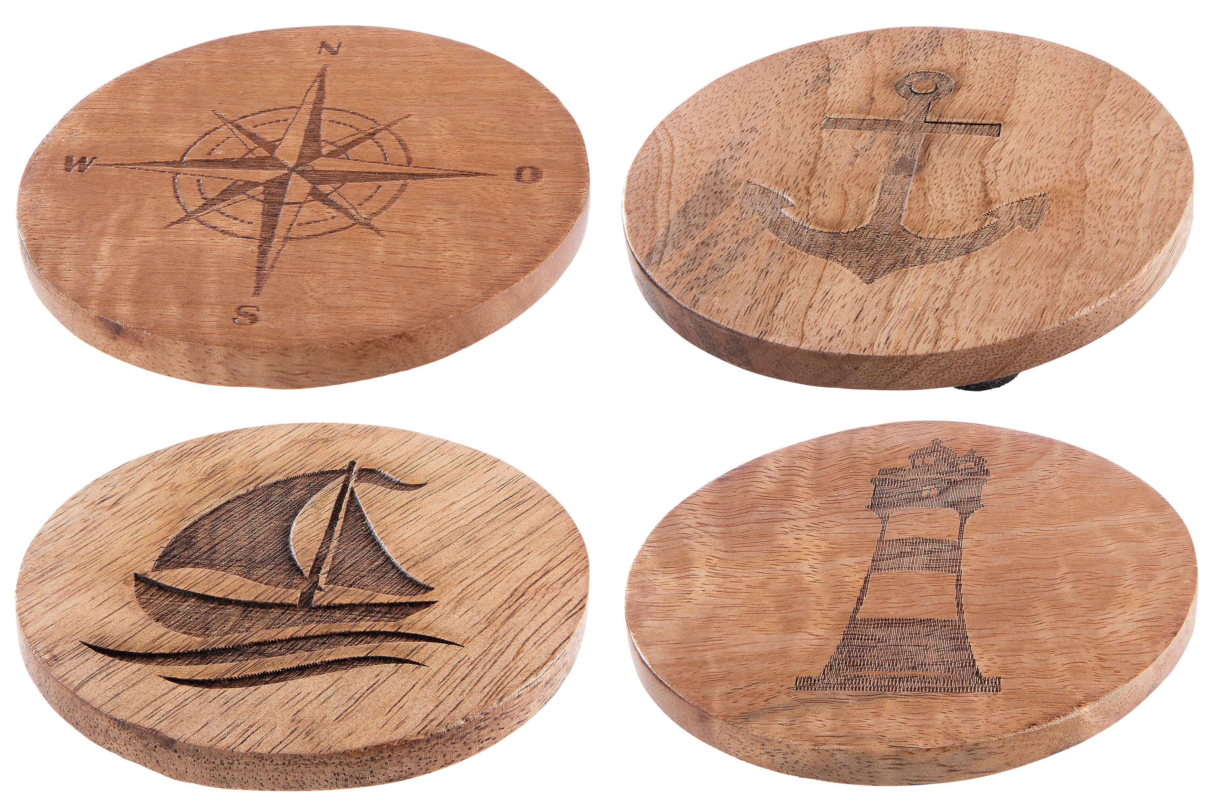 Maritime Holz-Untersetzer – 4er Set aus Mangoholz