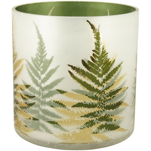 Windlicht mit Blattmuster aus Glas /innen grün schimmernd / 20x20x20 cm
