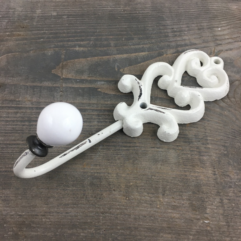 Haken mit Porzellanknauf und Herzdekor Teelichthalter Chic Antique