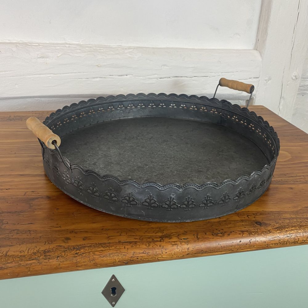 Tablett "RIEKE" im Vintagelook / Eisenblech / Holz