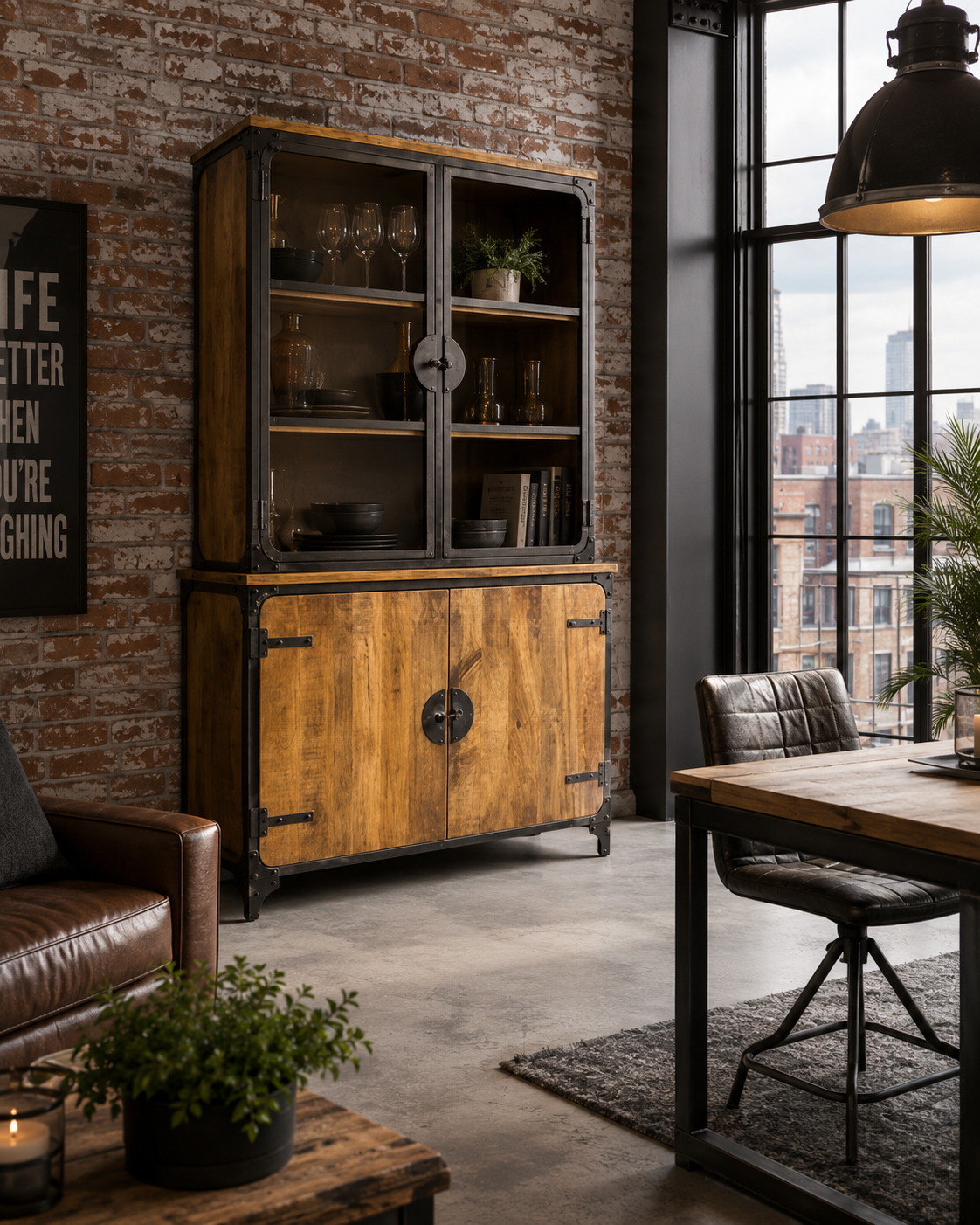 Buffetschrank FREDERIK | Industrial Schrank aus Mangoholz & Metall