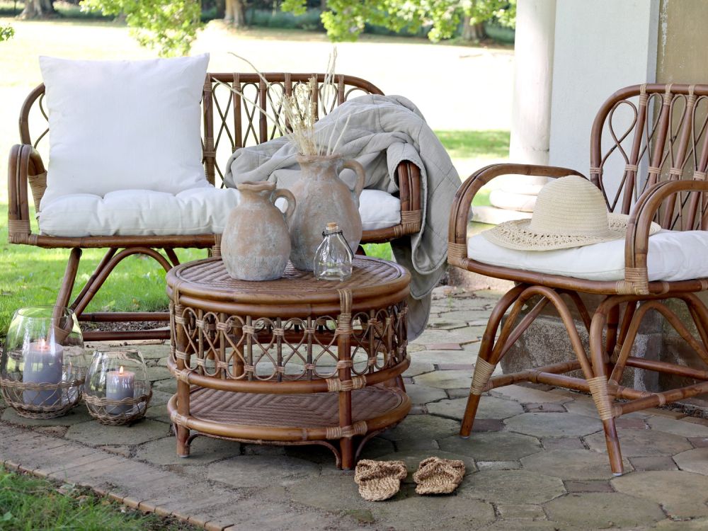 Couchtisch Anor geflochten mit Ablage / Chic Antique