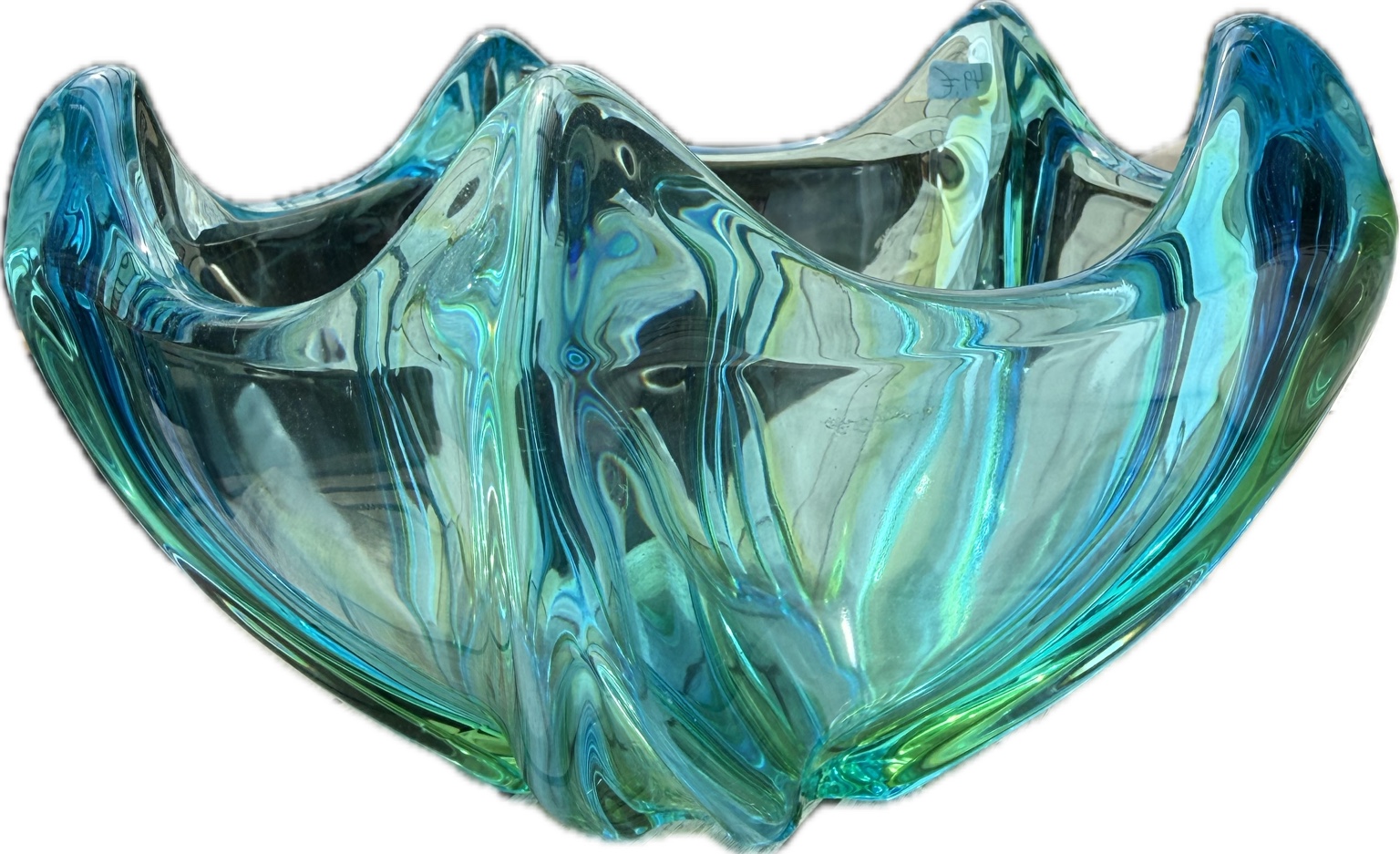 Original Murano Glasschale in Türkis & Aquamarin – organische Designschale aus Sommerso-Kunstglas – 20 cm