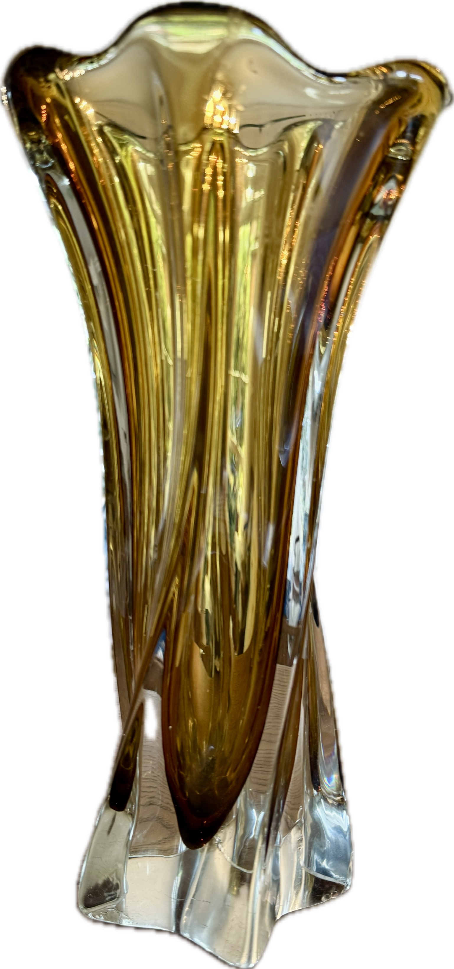 Aurum Crystal Bohemia Kristallvase „MOZART“ – Bernsteinfarbenes Bleikristall – Designvase 30 cm