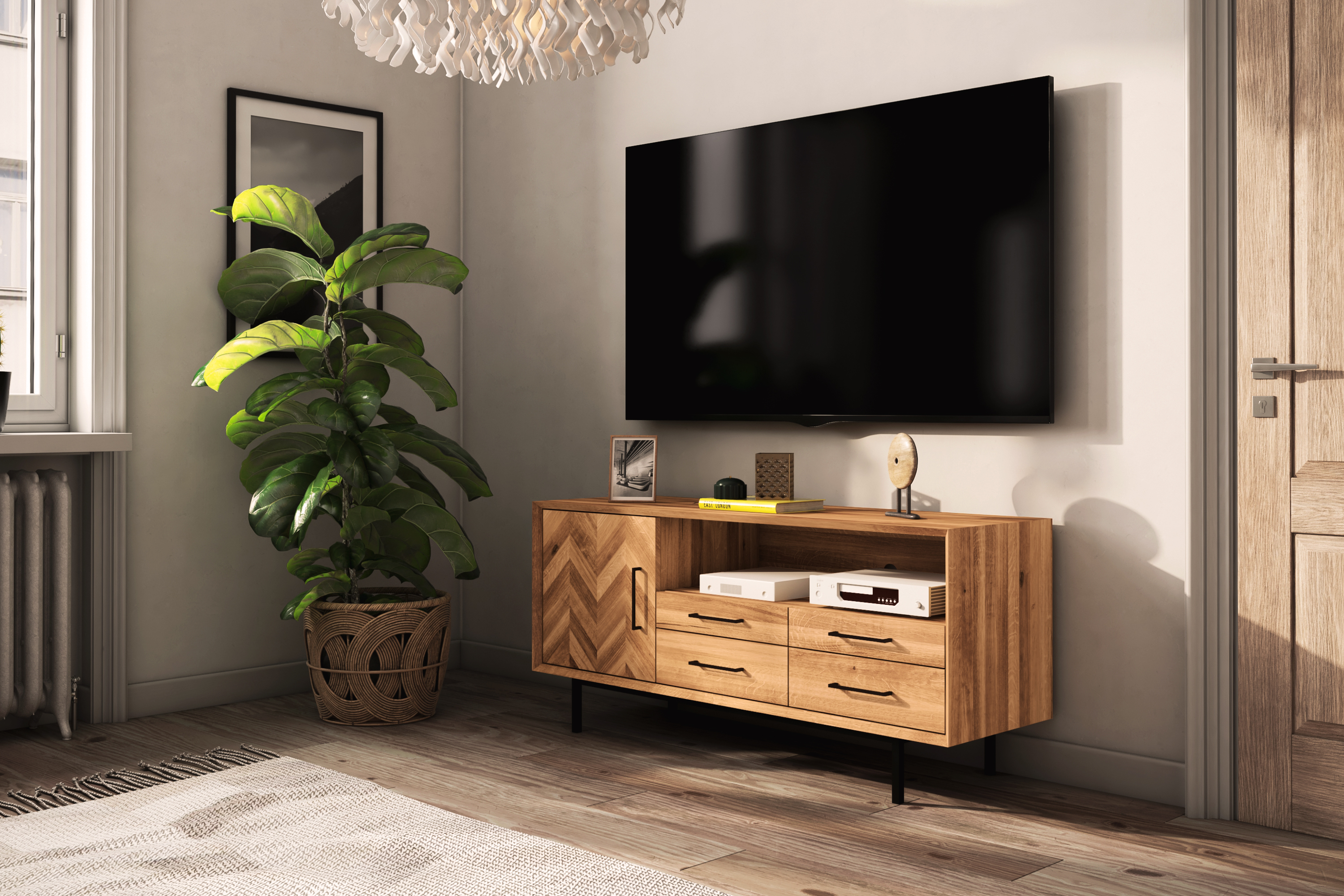 Sideboard 4 Schubladen & Tür & Fach / Abies 2727