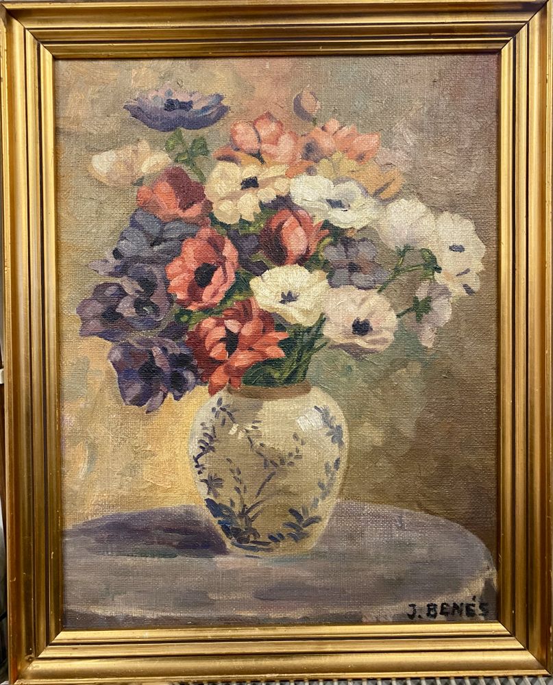 Gemälde Blumen in Vase / von J. Bene`s