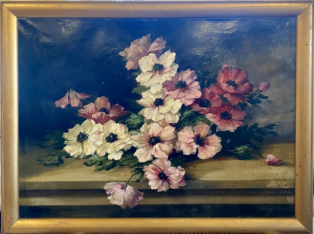 antikes Öl-Gemälde von Wilhem Schulze "ANEMONEN" um 1890