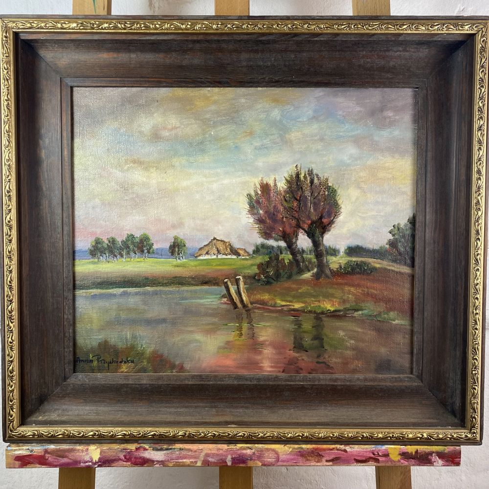 Öl-Bild See mit Bauernhaus / Anna Przyckotzky