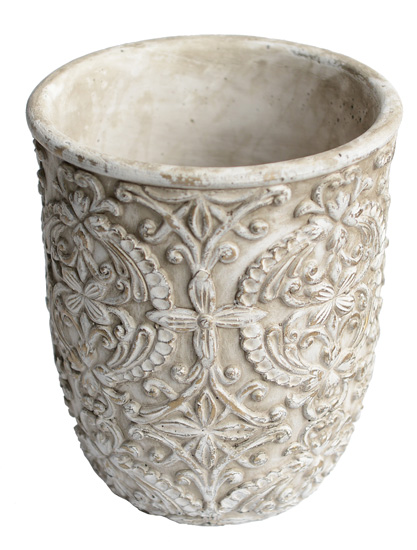 „Antique Blossom – Runder Zement-Übertopf Ø17 cm“
