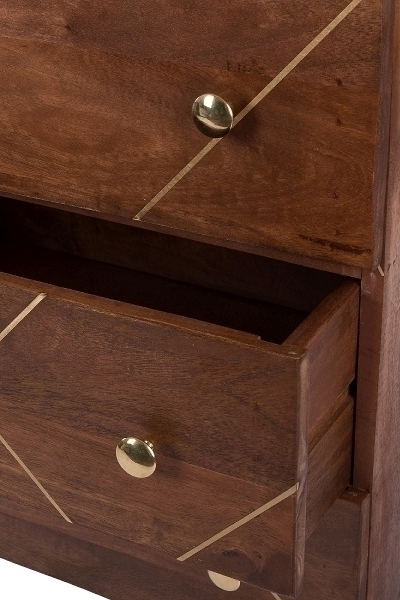 WOODEN 6 DRAWER CHEST W/BRASS INLAY & IRON K.D LEGS
