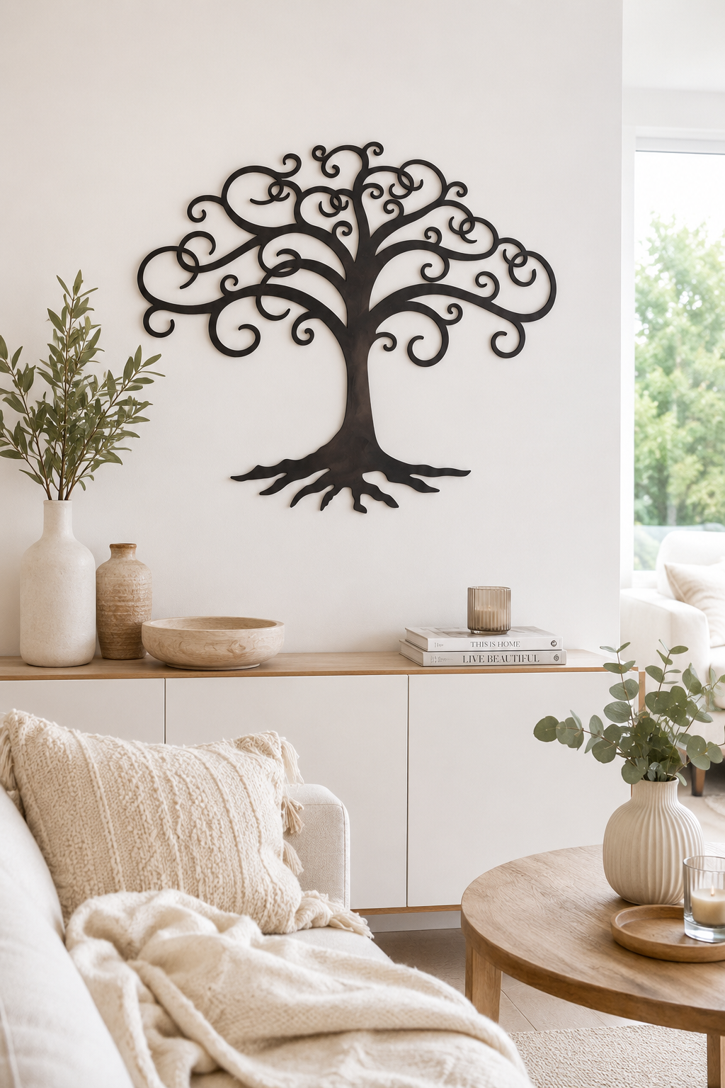 XL Metall Wandornament Baum 95 x 75 cm für innen+aussen In / Outdoor - braun