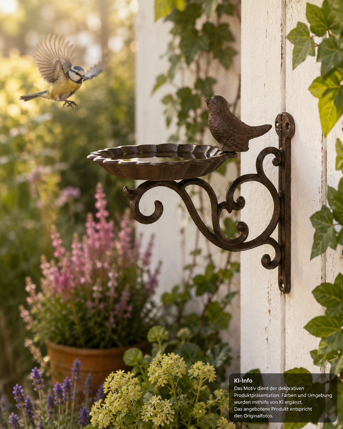 Vogeltränke / Futterstelle aus Gusseisen für die Wand – Vintage Braun